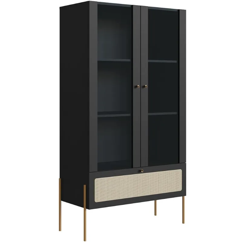 Cristaleira Para Sala de Jantar 2 Portas Industrial Indy A03 Nero Dourado - Lyam Decor - Lyam Decor