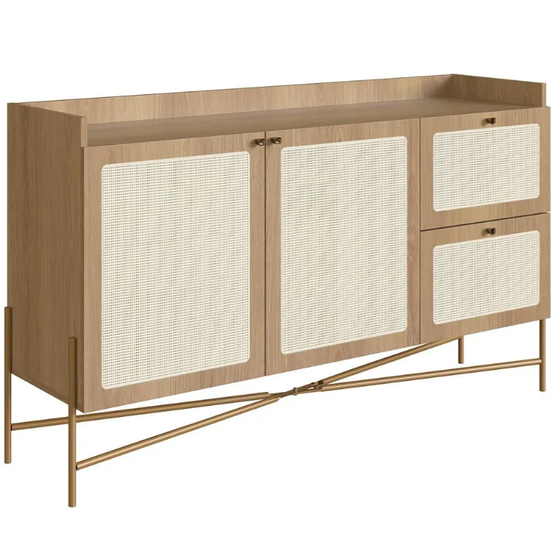 Aparador Buffet Para Sala de Jantar 139cm Industrial Indy A03 Hanover Dourado - Lyam Decor - Lyam Decor