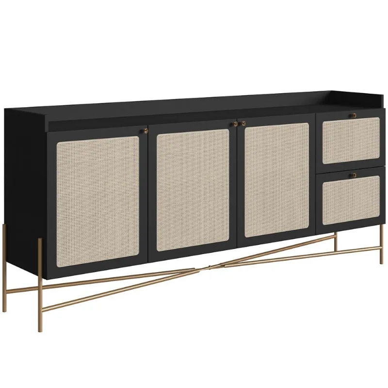 Aparador Buffet Para Sala de Jantar 183cm Industrial Indy A03 Nero Dourado - Lyam Decor - Lyam Decor