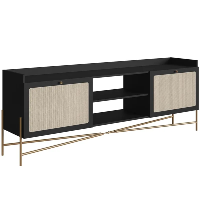 Rack Para Sala de Estar TV 65 Pol 183cm Industrial Indy A03 Nero Dourado - Lyam Decor - Lyam Decor
