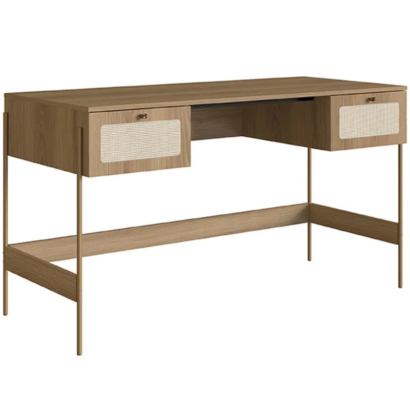 Mesa Escrivaninha Home Office 2 Gavetas Industrial Indy A03 Hanover Dourado - Lyam Decor