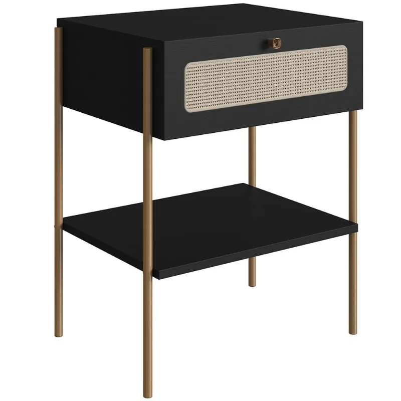 Mesa de Cabeceira 01 Gaveta com Telinha Industrial Indy A03 Nero Dourado - Lyam Decor - Lyam Decor