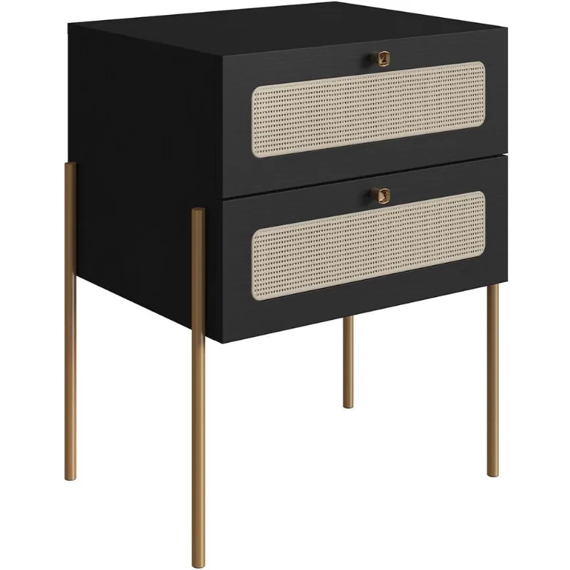 Mesa de Cabeceira 02 Gavetas com Telinha Industrial Indy A03 Nero Dourado - Lyam Decor - Lyam Decor
