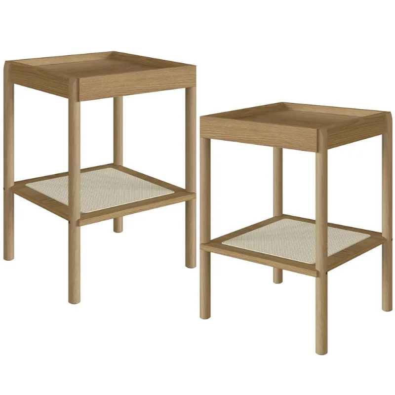 Kit 02 Mesas Lateral Para Sala de Estar Pés Madeira Moss A03 Hanover Roble - Lyam Decor - Lyam Decor