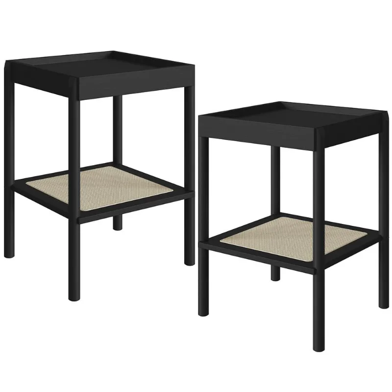 Kit 02 Mesas Lateral Para Sala de Estar Pés Madeira Moss A03 Nero Preto - Lyam Decor - Lyam Decor