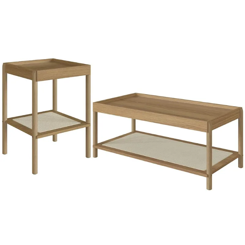 Conjunto Mesa de Centro e Mesa Lateral Para Sala Pés Madeira Moss A03 Hanover Roble - Lyam Decor - Lyam Decor