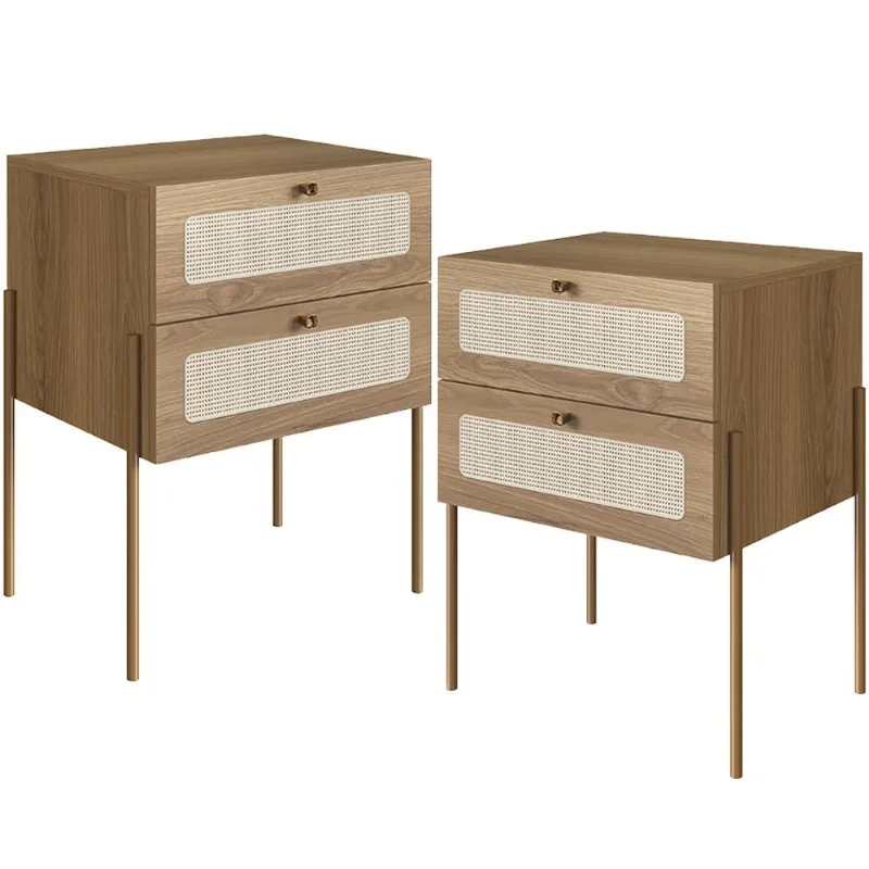 Kit 02 Mesas de Cabeceira 02 Gavetas com Telinha Industrial Indy A03 Hanover Dourado - Lyam Decor - Lyam Decor