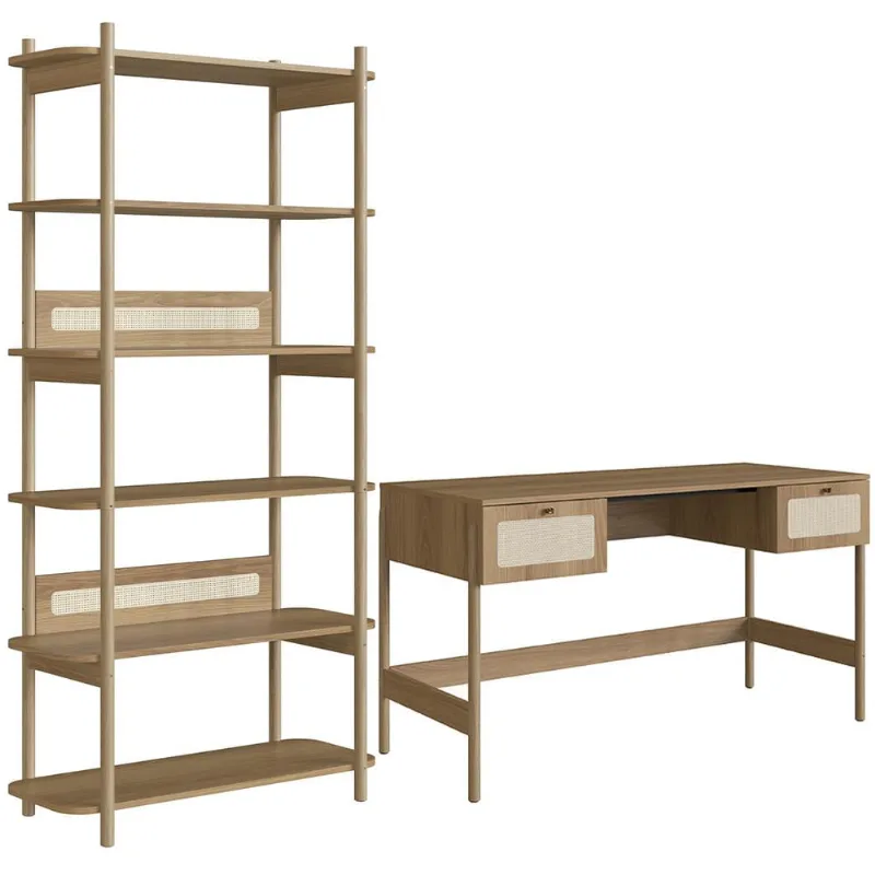 Estante Livreiro Home Office e Mesa Escrivaninha Pés Madeira Moss A03 Hanover Roble - Lyam Decor - Lyam Decor