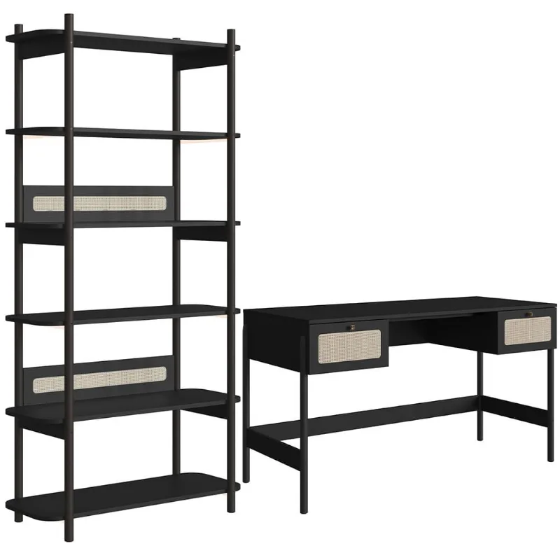 Estante Livreiro Home Office e Mesa Escrivaninha Pés Madeira Moss A03 Nero Preto - Lyam Decor - Lyam Decor