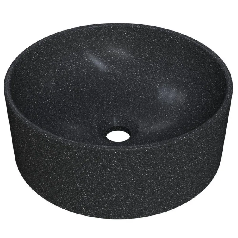 Cuba De Apoio Redonda Para Banheiro Lavabo C01 Bl34w Preto Granit Matte - Lyam