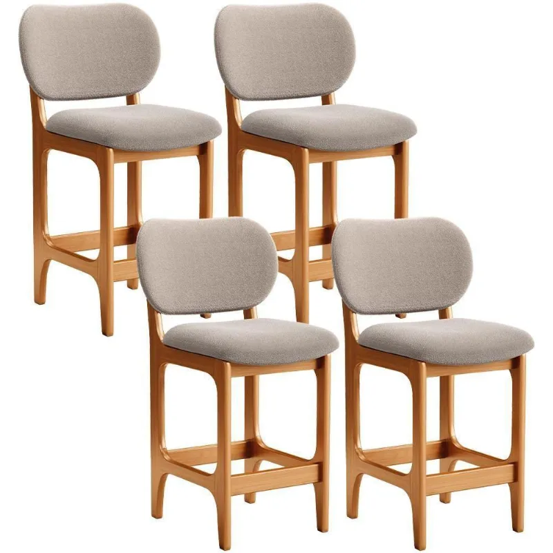 Kit 04 Banquetas Baixa Bar Cozinha E Sala De Jantar Fixa Betta L02 Imbuia Bouclê Bege - Lyam Decor