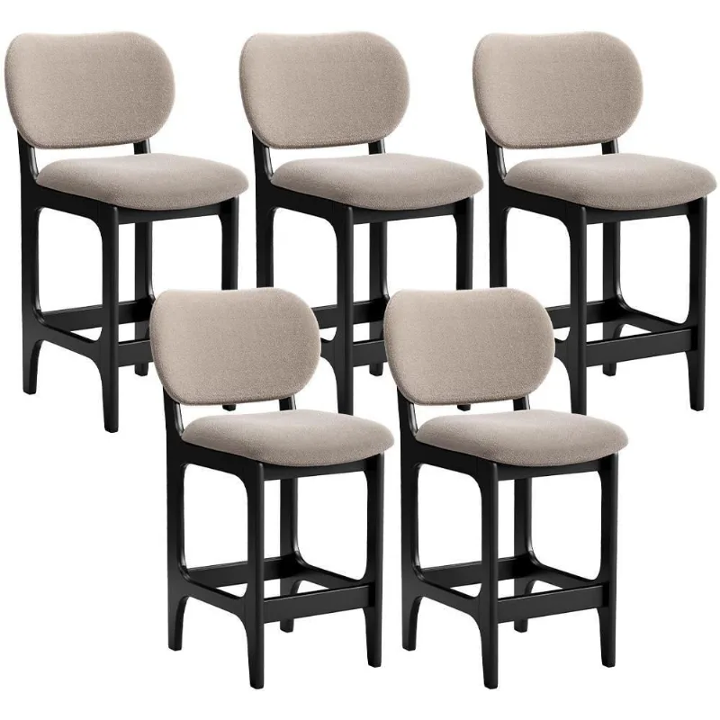 Kit 05 Banquetas Baixa Bar Cozinha E Sala De Jantar Fixa Betta L02 Preto Bouclê Bege - Lyam Decor