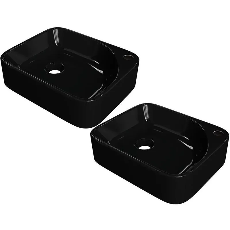 Kit 02 Cubas De Apoio Retangular Lavabo Cross C01 Ro36w Preto - Lyam