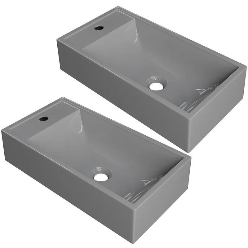 Kit 02 Cubas De Apoio Retangular Lavabo Roma C01 Rl545w Cinza - Lyam