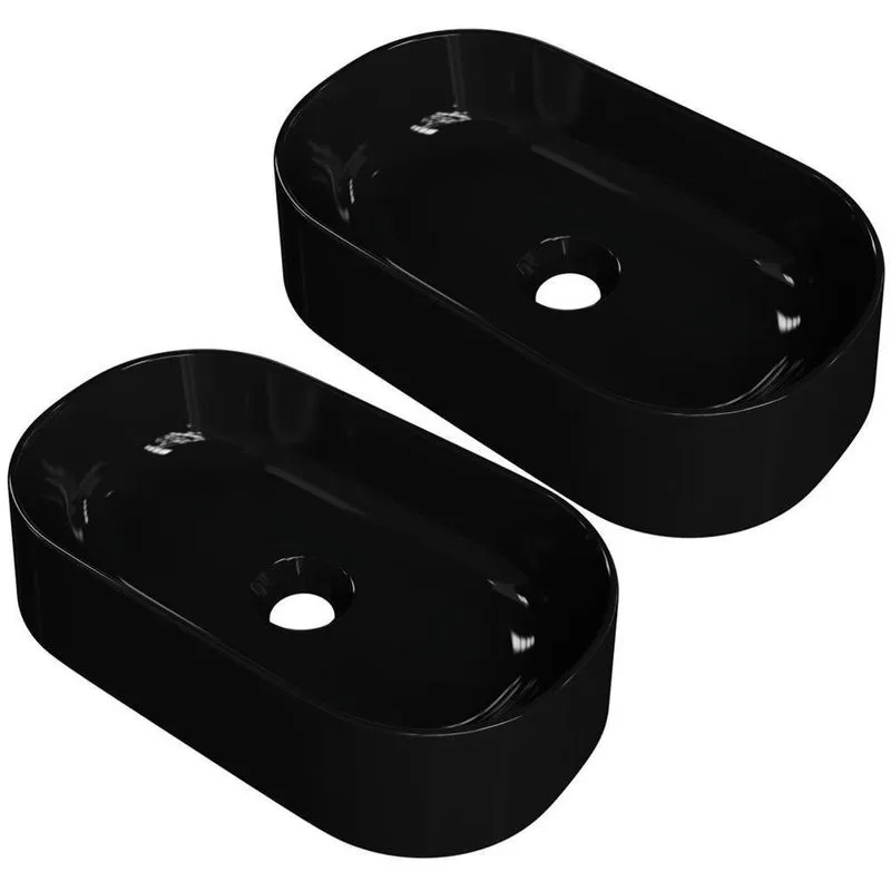 Kit 02 Cubas De Apoio Oval Lavabo Laila C01 O42w Preto - Lyam