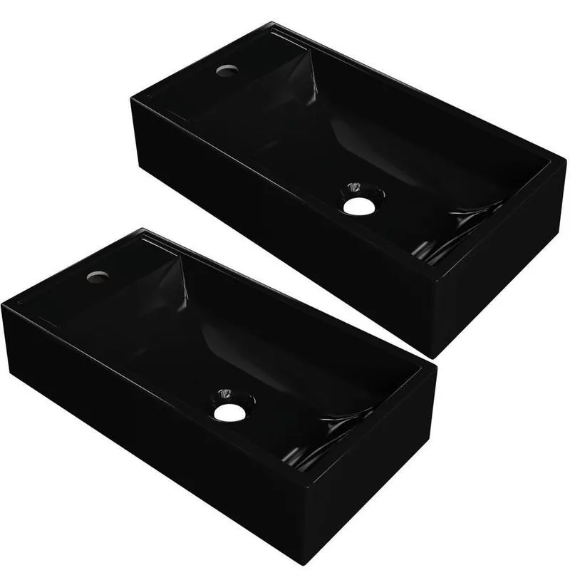 Kit 02 Cubas De Apoio Retangular Lavabo Roma C01 Rl545w Preto - Lyam