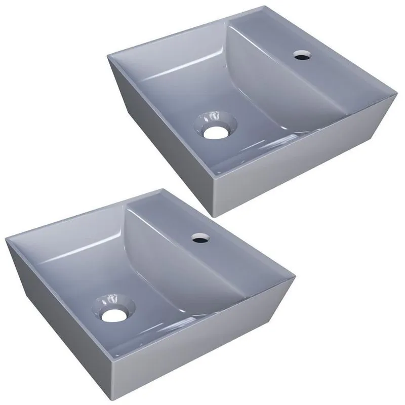 Kit 02 Cubas De Apoio Angular Quadrada Lavabo Volcano C01 Aq33w Cinza - Lyam