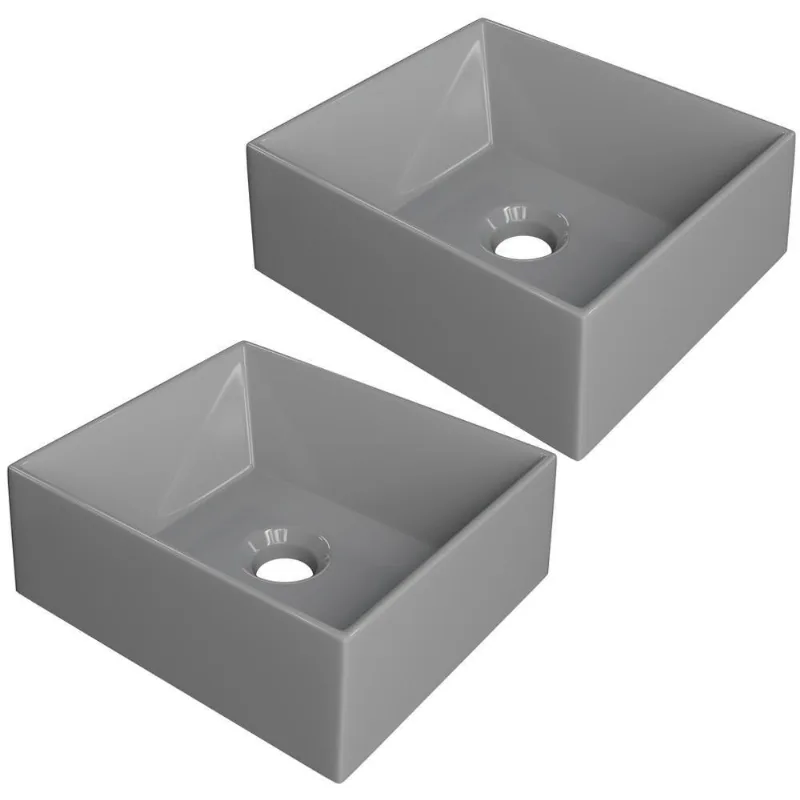 Kit 02 Cubas De Apoio Retangular Lavabo C01 Rt30w Cinza - Lyam