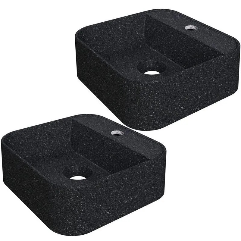 Kit 02 Cubas De Apoio Quadrada Para Banheiro Lavabo C01 Qa31w Preto Granit - Lyam