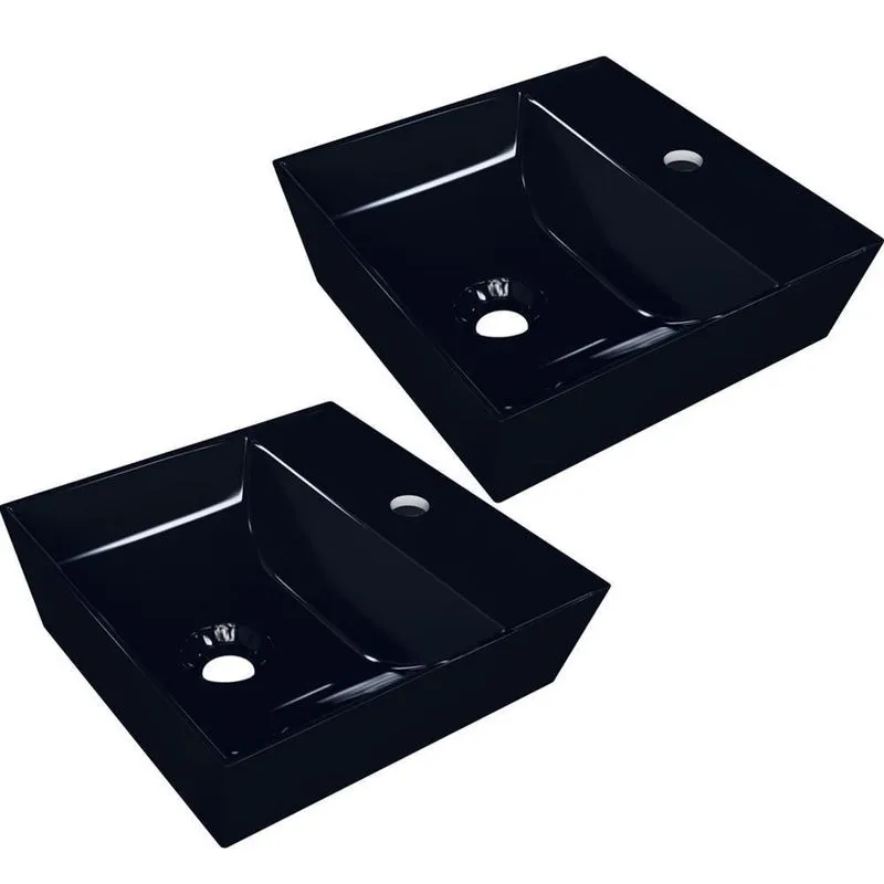 Kit 02 Cubas De Apoio Angular Quadrada Para Banheiro Lavabo Volcano C01 Aq33w Preto - Lyam