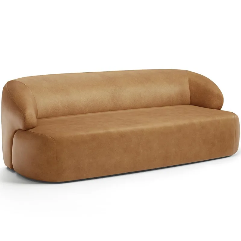 Sofá 3 Lugares Curvo Orgânico Para Sala Living 180cm Barolo L06 Couríssimo Camel - Lyam Decor - Lyam Decor