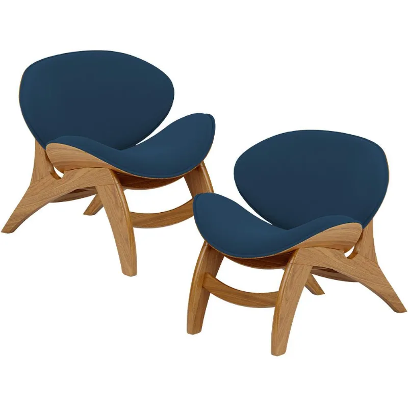 Kit 2 Poltronas Decorativa Orgânica Sala Living Kadosh L02 Suede Azul Marinho - Lyam Decor - Lyam Decor