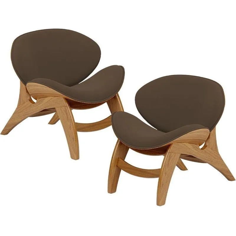 Kit 2 Poltronas Decorativa Orgânica Sala Living Kadosh L02 Suede Marrom