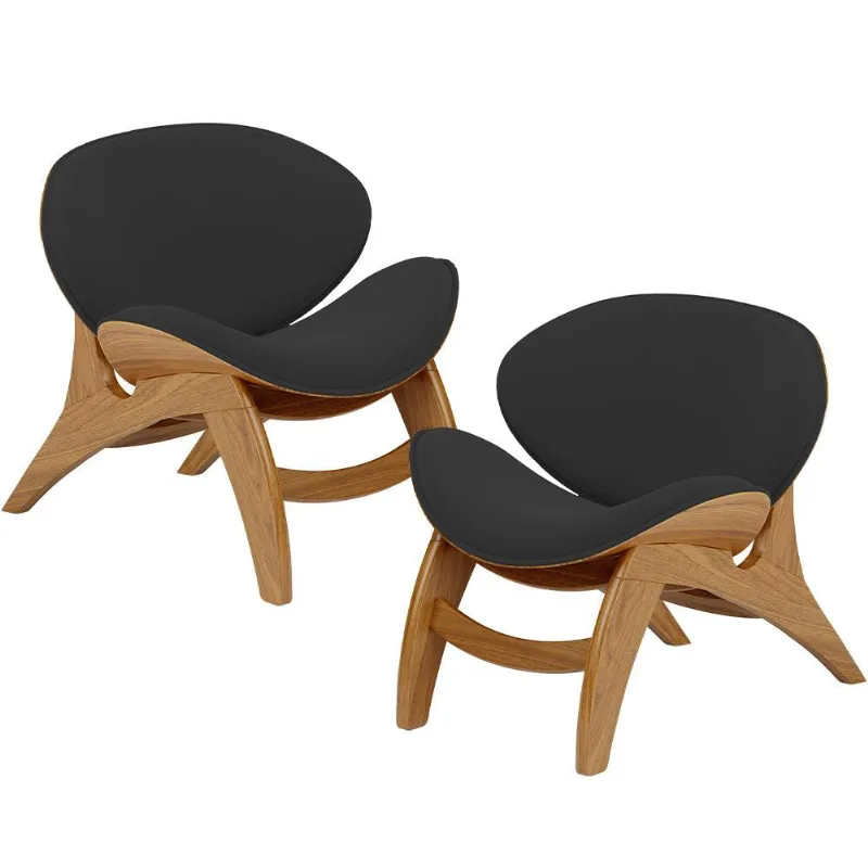 Kit 2 Poltronas Decorativa Orgânica Sala Living Kadosh L02 Suede Preto - Lyam Decor - Lyam Decor