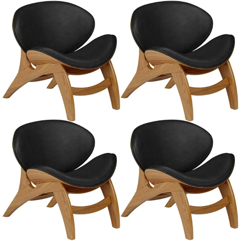 Kit 4 Poltronas Decorativa Orgânica Sala Living Kadosh L02 Couríssimo Preto Brilho - Lyam Decor - Lyam Decor