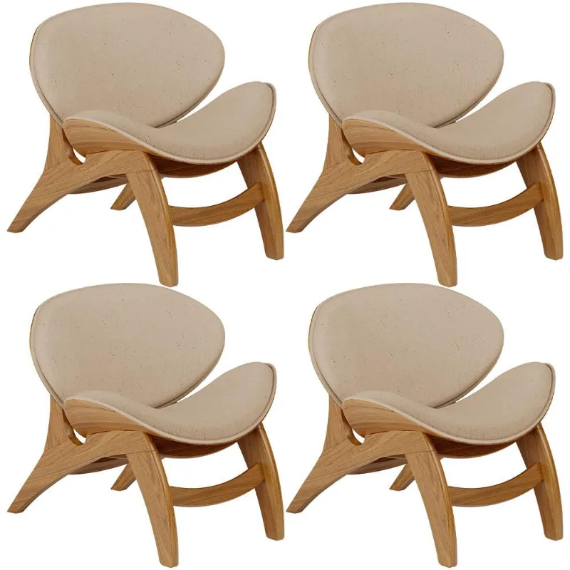 Kit 4 Poltronas Decorativa Orgânica Sala Living Kadosh L02 Linho Bege Escuro - Lyam Decor - Lyam Decor