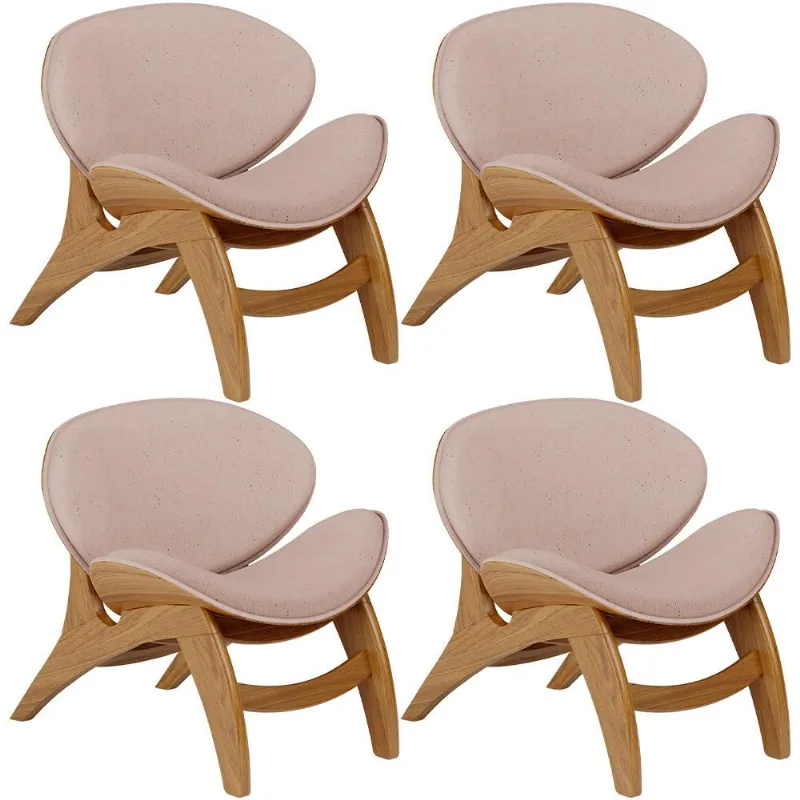 Kit 4 Poltronas Decorativa Orgânica Sala Living Kadosh L02 Linho Rosê - Lyam Decor - Lyam Decor