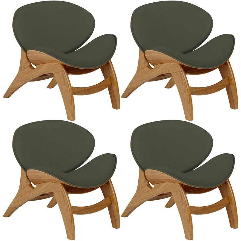 Kit 4 Poltronas Decorativa Orgânica Sala Living Kadosh L02 Linho Verde Musgo - Lyam Decor - Lyam Decor