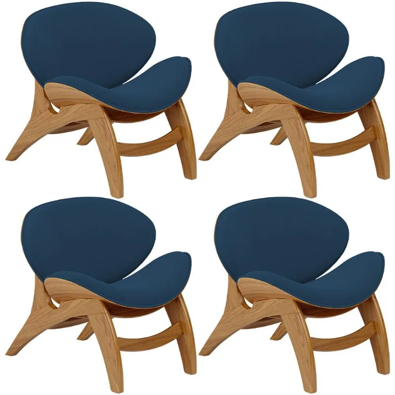 Kit 4 Poltronas Decorativa Orgânica Sala Living Kadosh L02 Suede Azul Marinho - Lyam Decor - Lyam Decor