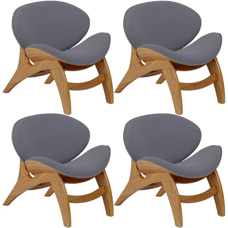 Kit 4 Poltronas Decorativa Orgânica Sala Living Kadosh L02 Suede Cinza - Lyam Decor - Lyam Decor