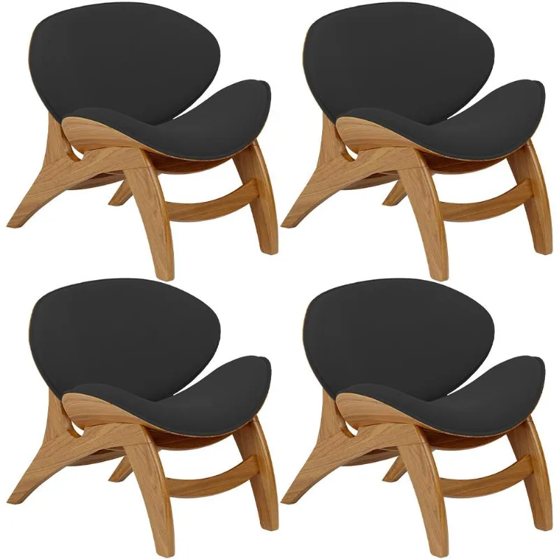 Kit 4 Poltronas Decorativa Orgânica Sala Living Kadosh L02 Suede Preto - Lyam Decor - Lyam Decor