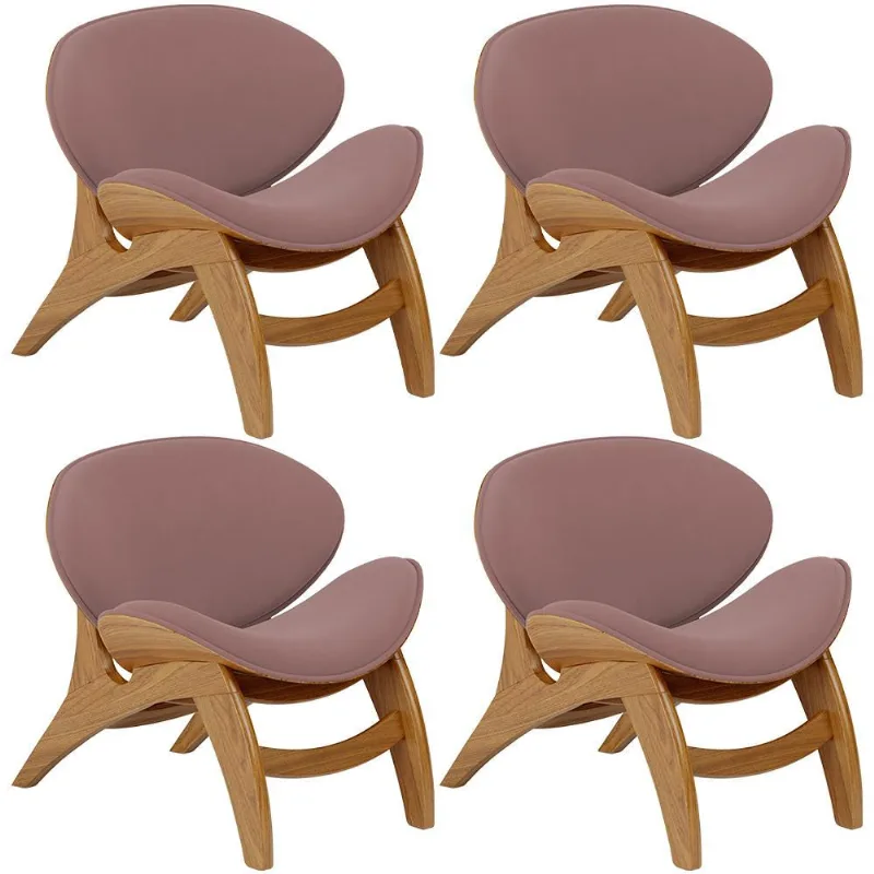 Kit 4 Poltronas Decorativa Orgânica Sala Living Kadosh L02 Suede Rosê - Lyam Decor - Lyam Decor