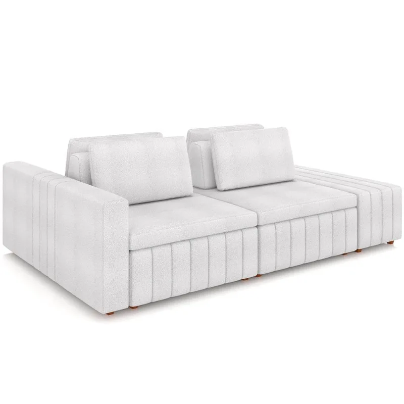 Sofá Ilha com Puff para Sala Living 285cm Amber M03 Bouclê Branco - Lyam Decor