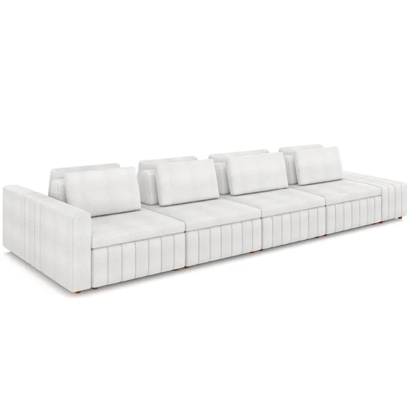 Sofá Ilha com Puff para Sala Living 465cm Amber M03 Bouclê Branco - Lyam Decor