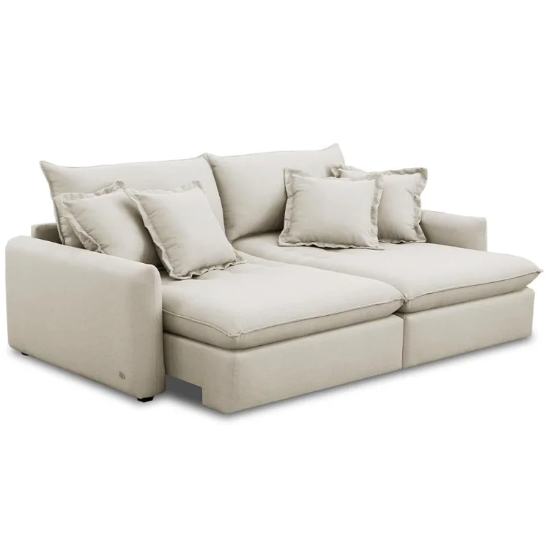 Sofá Cama Retrátil 3 Lugares Para Sala de Estar 210cm Asher T03 Veludo Bege - Lyam Decor - Lyam Decor