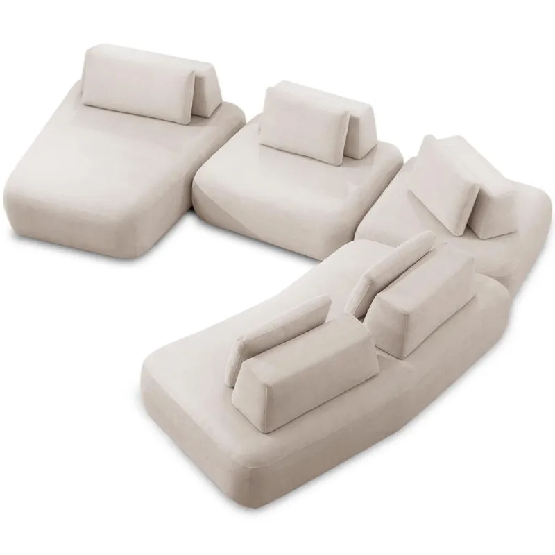 Sofá de Canto Com Chaise Para Sala Living 330x325cm Shape T03 Veludo Bege - Lyam Decor - Lyam Decor