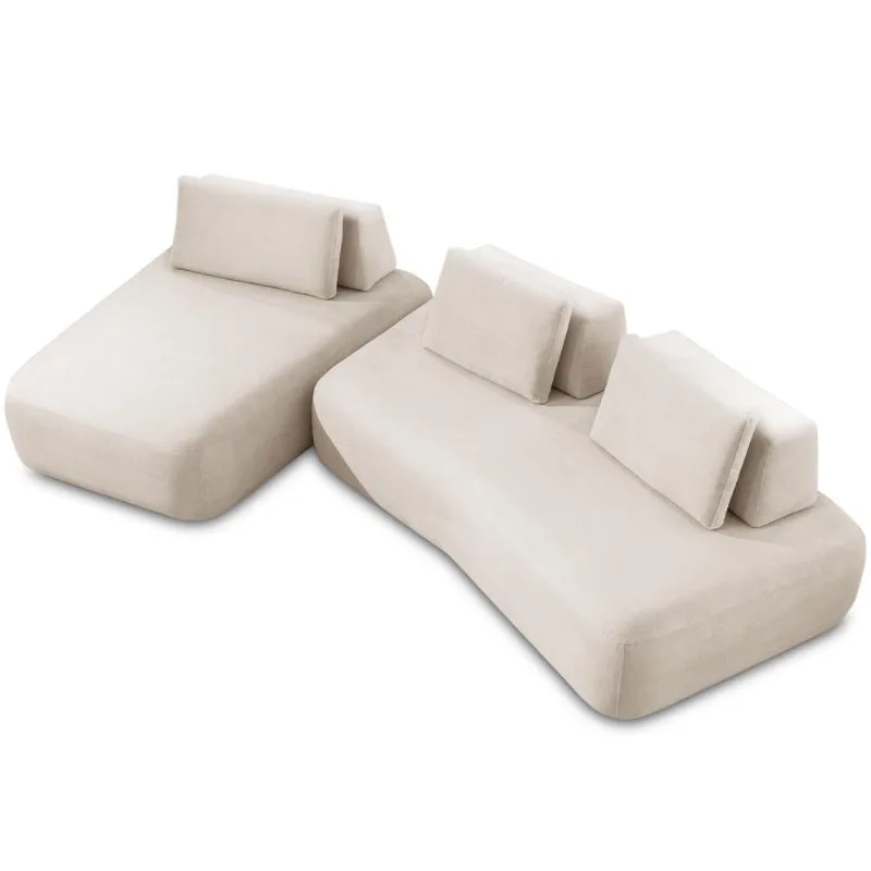 Sofá 5 Lugares Com Chaise Para Sala de Estar Living 335cm Shape T03 Veludo Bege - Lyam Decor - Lyam Decor