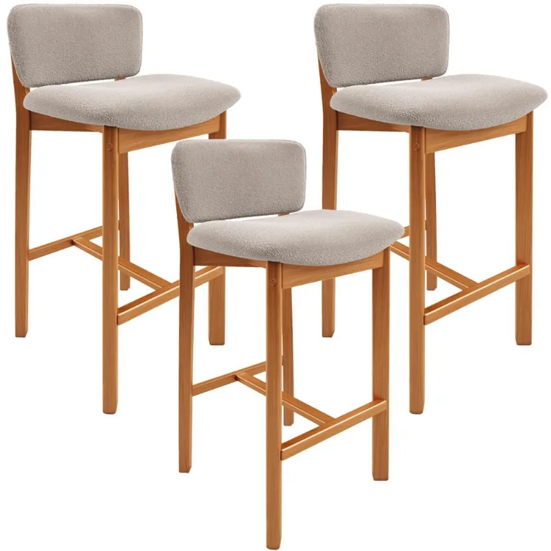 Kit 03 Banquetas Alta Para Cozinha Sala de Jantar Bar Dara L02 Bouclê Creme - Lyam Decor
