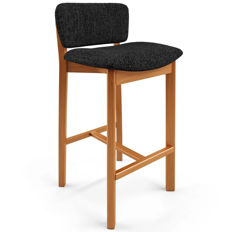Banqueta Alta Para Cozinha Sala de Jantar Bar Dara L02 Linho Chumbo - Lyam Decor