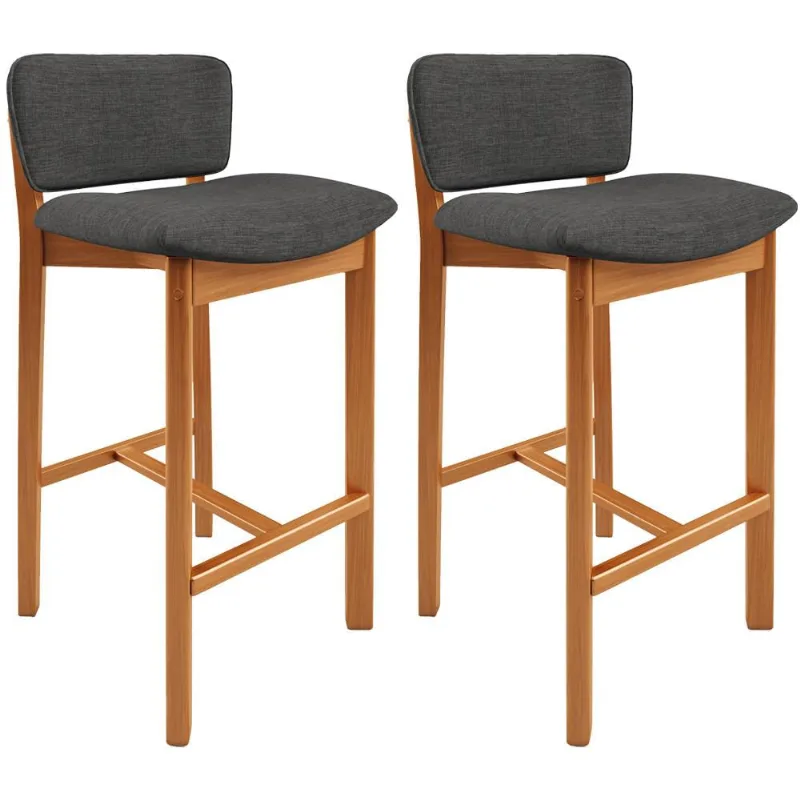 Kit 02 Banquetas Alta Para Cozinha Sala de Jantar Bar Dara L02 Linho Cinza Escuro - Lyam Decor