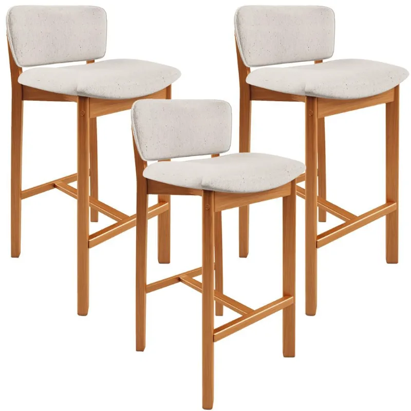 Kit 03 Banquetas Alta Para Cozinha Sala de Jantar Bar Dara L02 Linho Cru - Lyam Decor - Lyam Decor