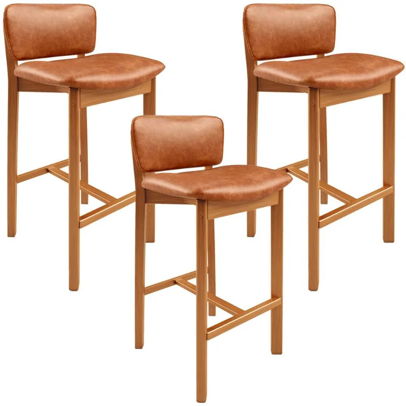 Kit 03 Banquetas Alta Para Cozinha Sala de Jantar Bar Dara L02 Couríssimo Camel - Lyam Decor - Lyam Decor