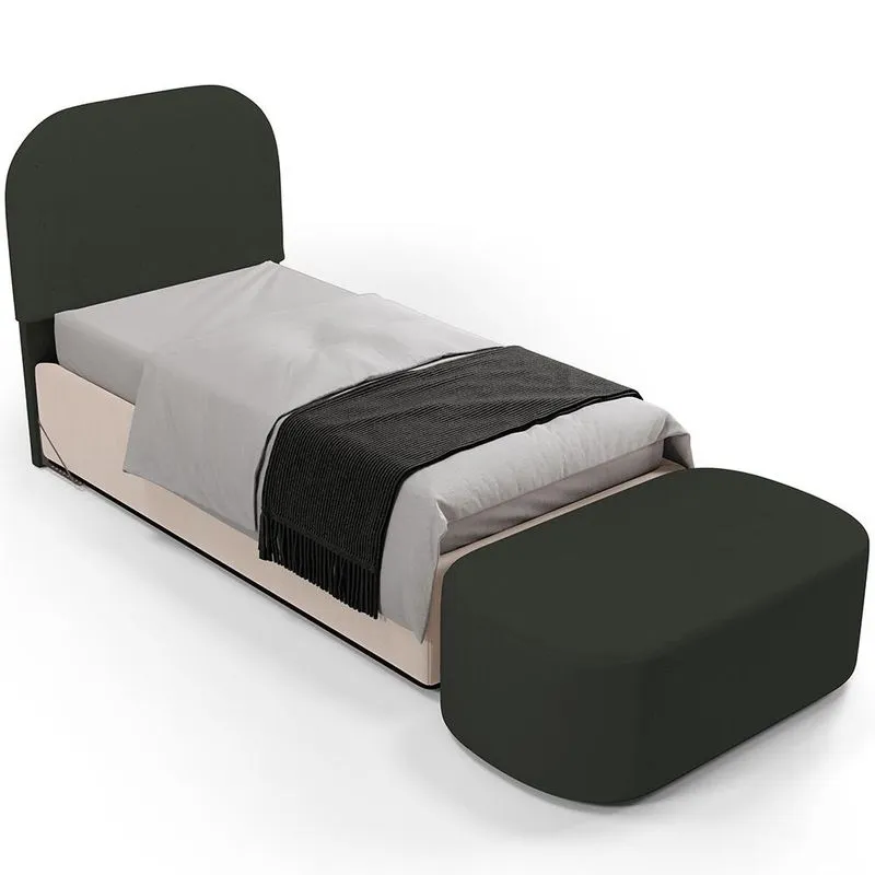 Cabeceira Cama Box 100cm Lanna com Puff Recamier Doha W01 Linho Verde Musgo - Lyam Decor