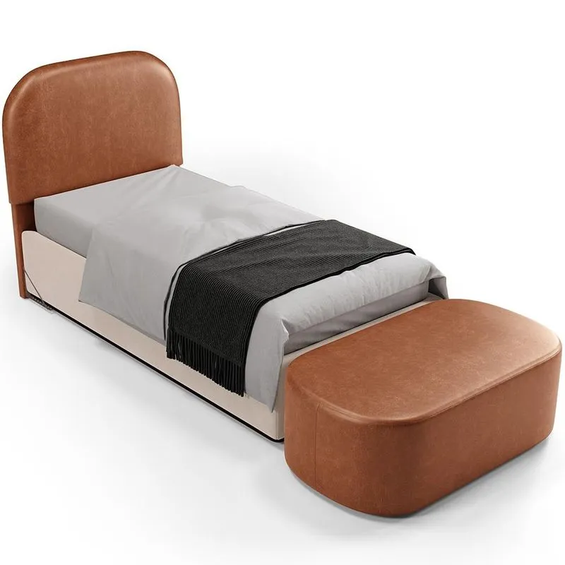 Cabeceira Cama Box 100cm Lanna com Puff Recamier Doha W01 Couríssimo Camel - Lyam Decor