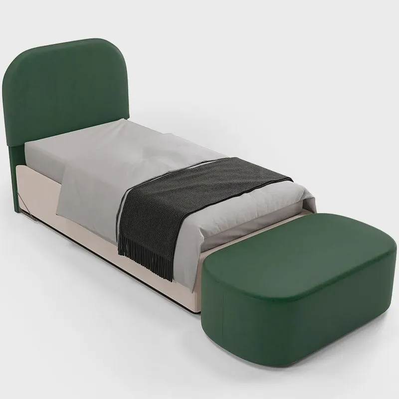 Cabeceira Cama Box 100cm Lanna com Puff Recamier Doha W01 Couríssimo Verde - Lyam Decor