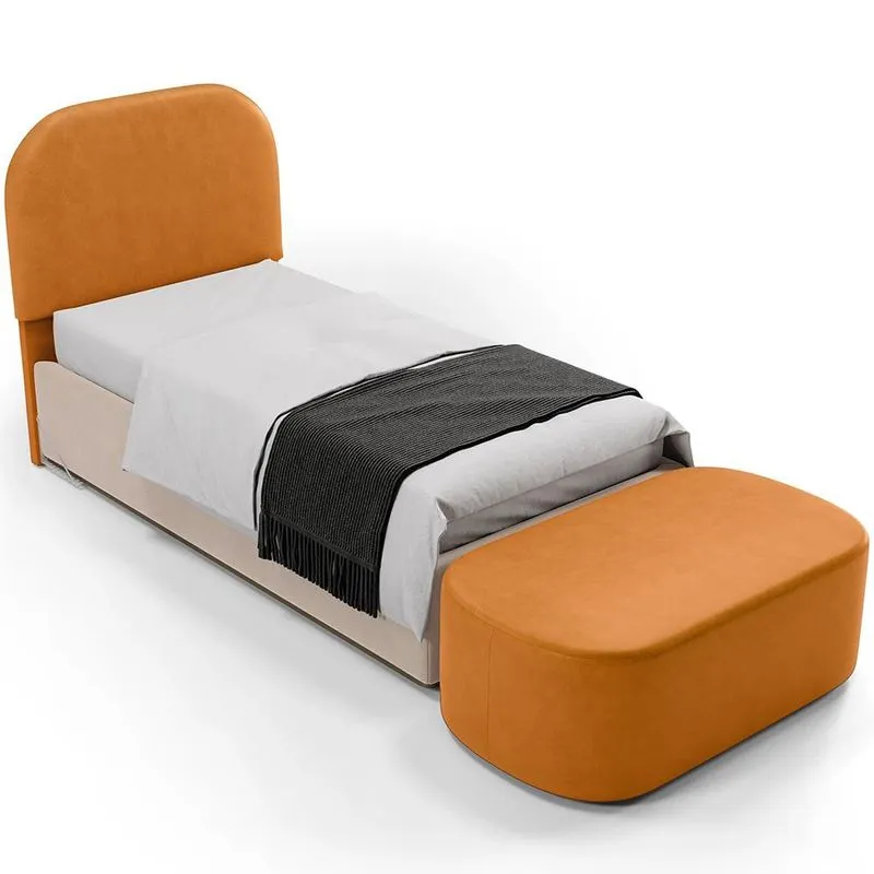 Cabeceira Cama Box 100cm Lanna com Puff Recamier Doha W01 Couríssimo Whisky - Lyam Decor